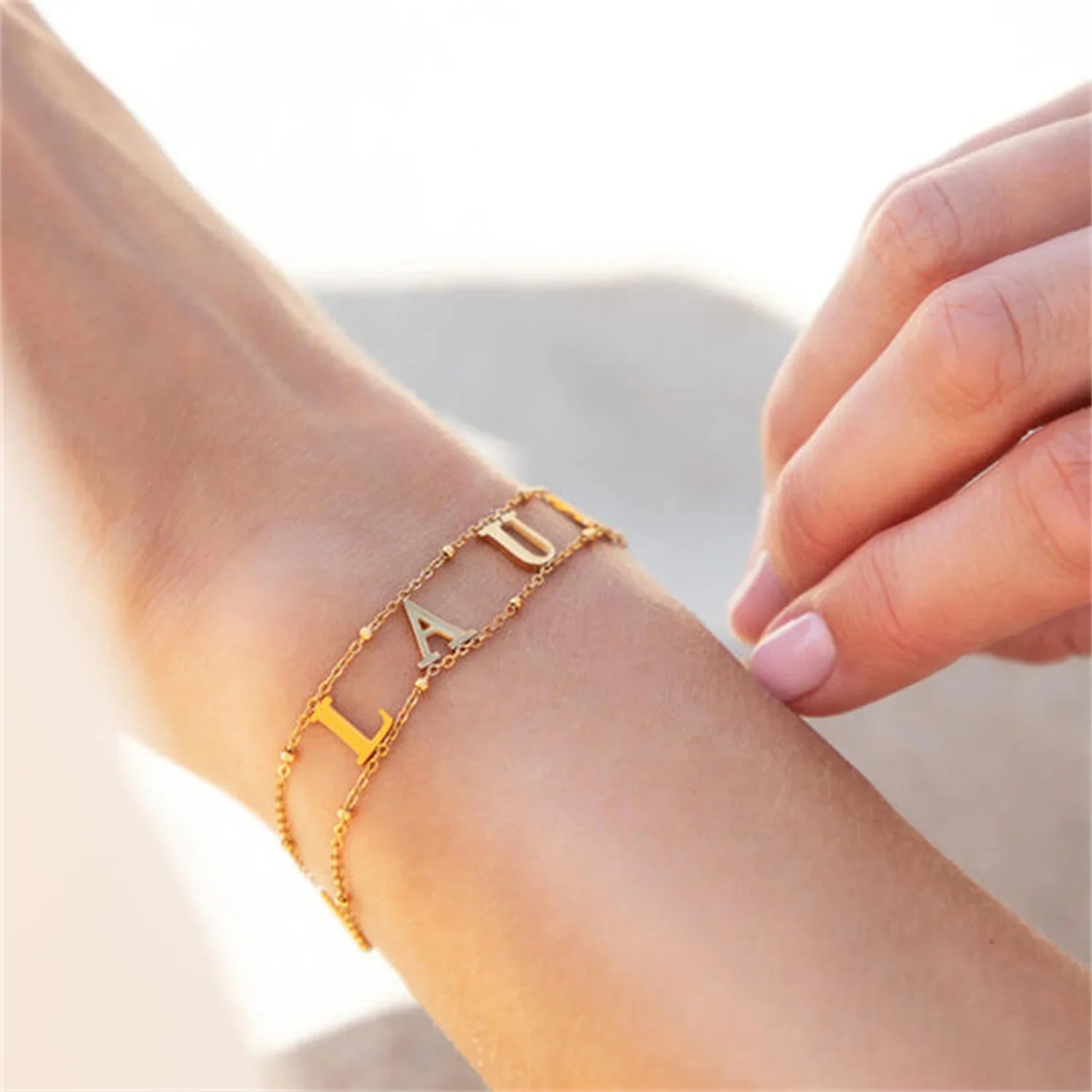 Personalized Double Chain Initial Bracelet