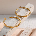 18k Large Bamboo Hoop Earrings