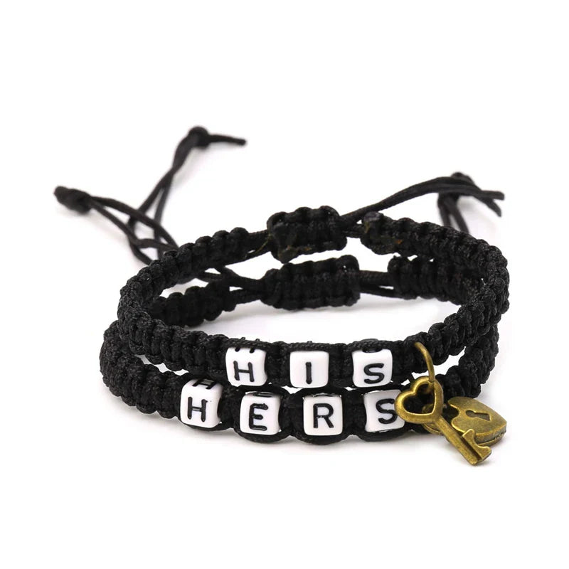 His & Hers Love Lock Woven Bracelets