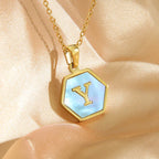 Colorful Hexagon Initial Necklace