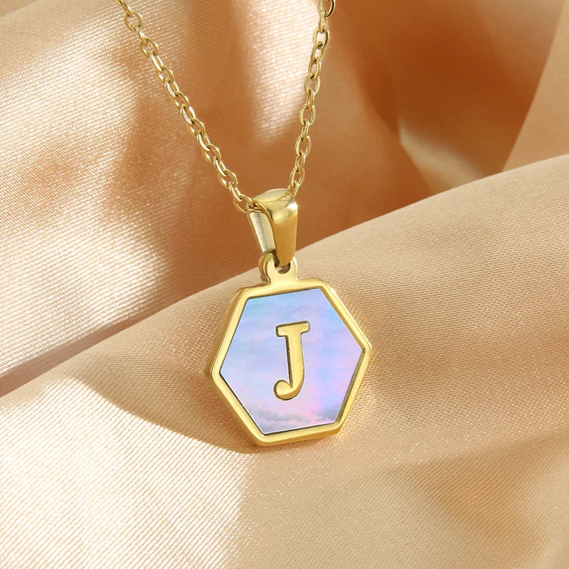 Colorful Hexagon Initial Necklace