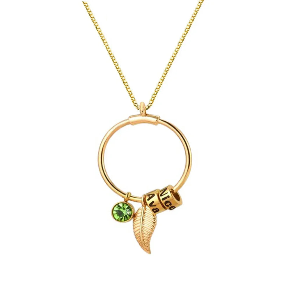 Circle Birthstone & Name Necklace