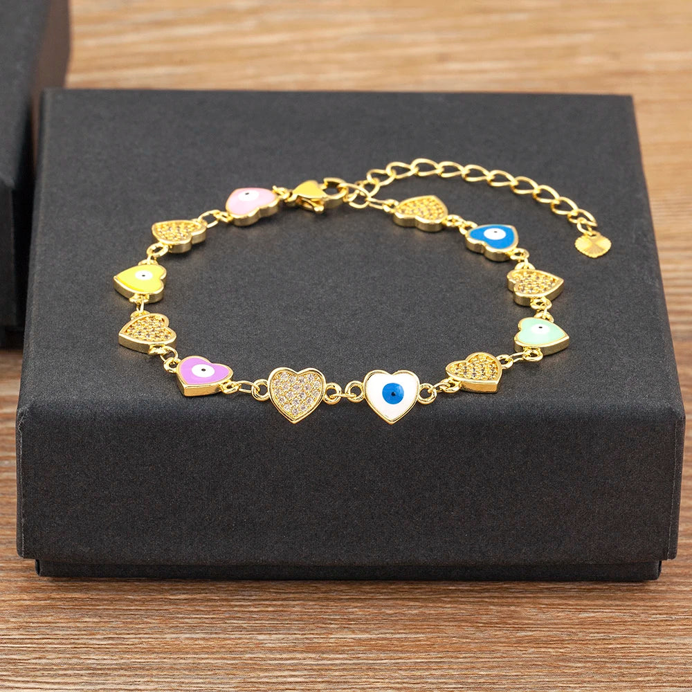Evil Eye Heart Charm Bracelet