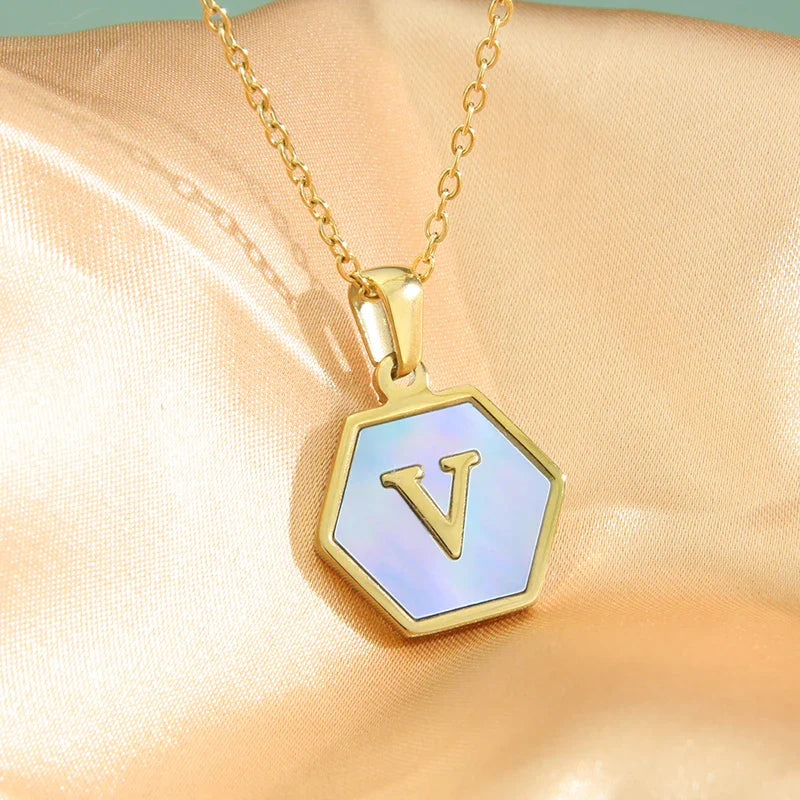 Colorful Hexagon Initial Necklace