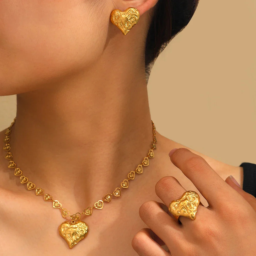 Hammered Heart Jewelry Set