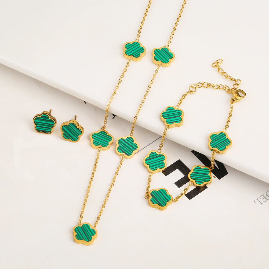 Dainty Clover Bracelet Necklace Set