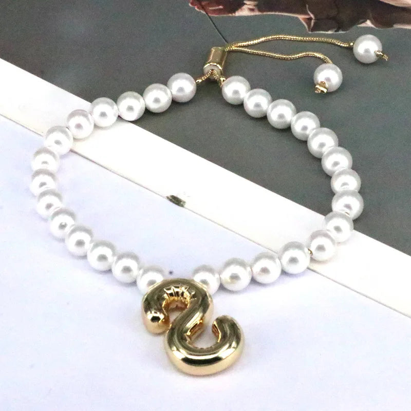 Pearl Balloon Initial Bracelets