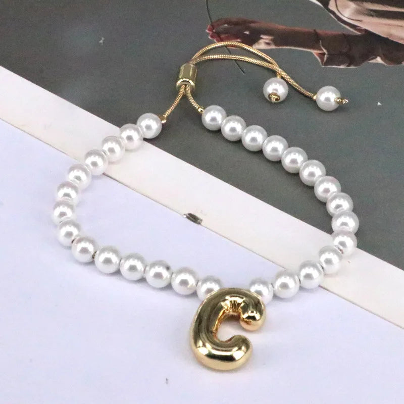 Pearl Balloon Initial Bracelets