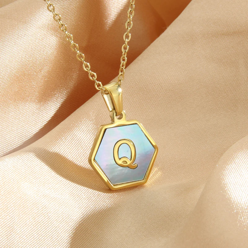 Colorful Hexagon Initial Necklace