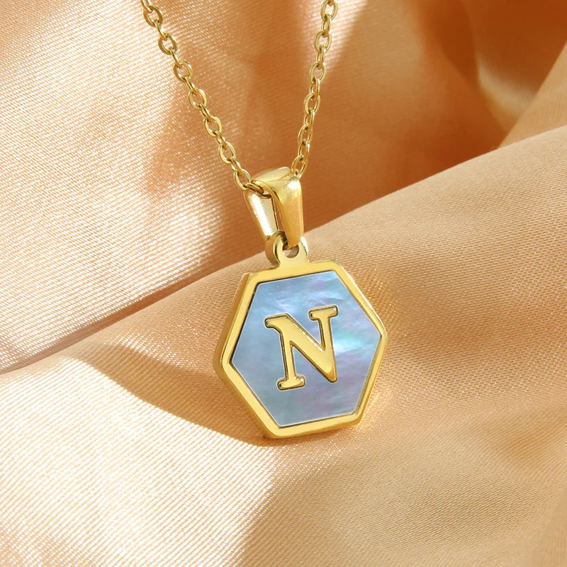 Colorful Hexagon Initial Necklace
