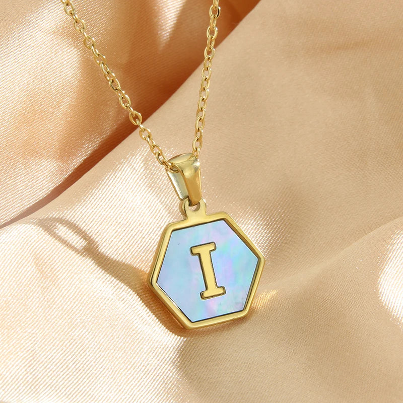 Colorful Hexagon Initial Necklace