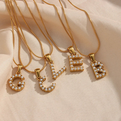 18k Pearl Initial Snake Chain