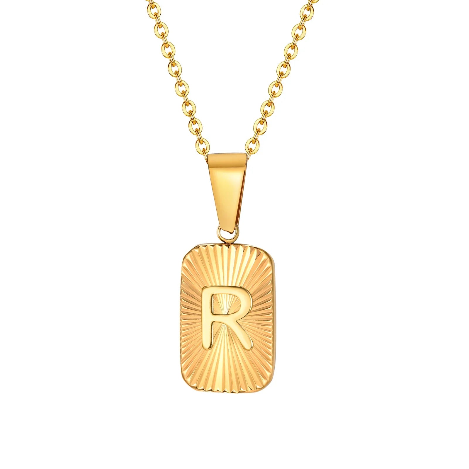 18k Square Ray Initial Necklace