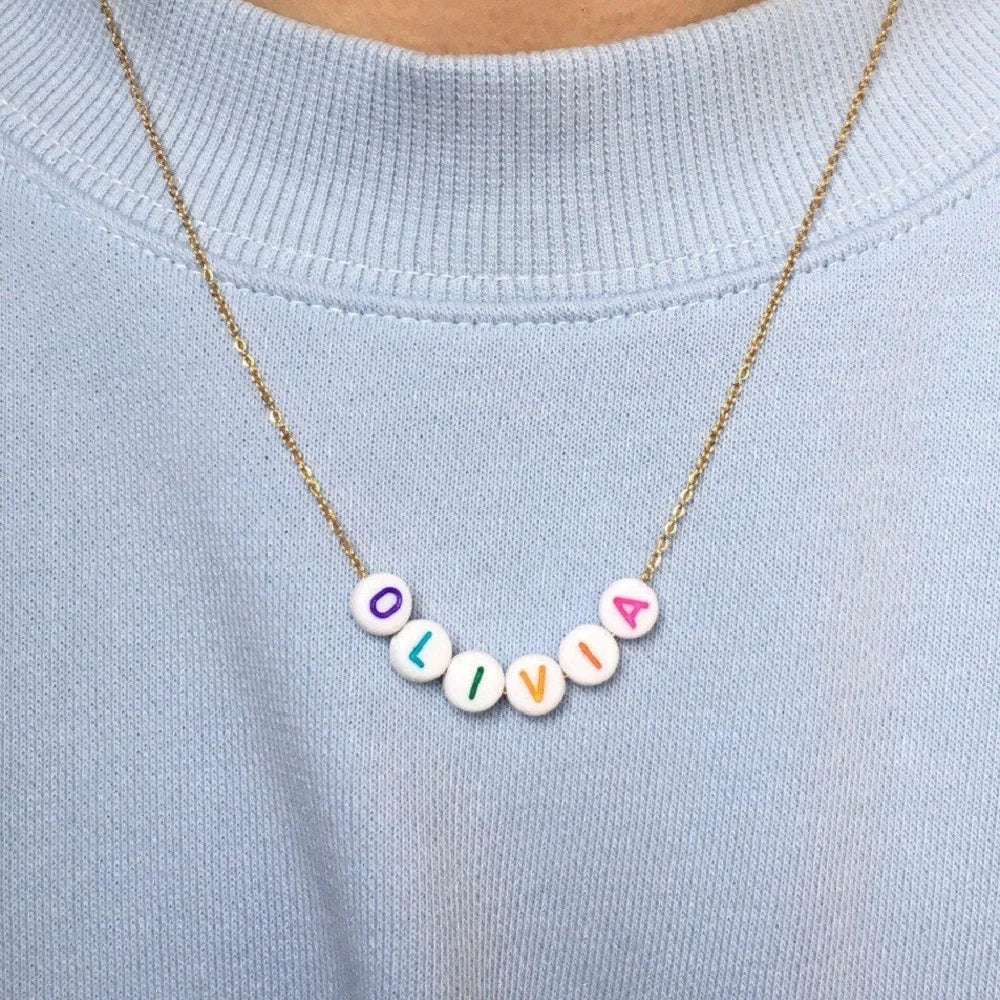 Colorful Beads Initial Necklace