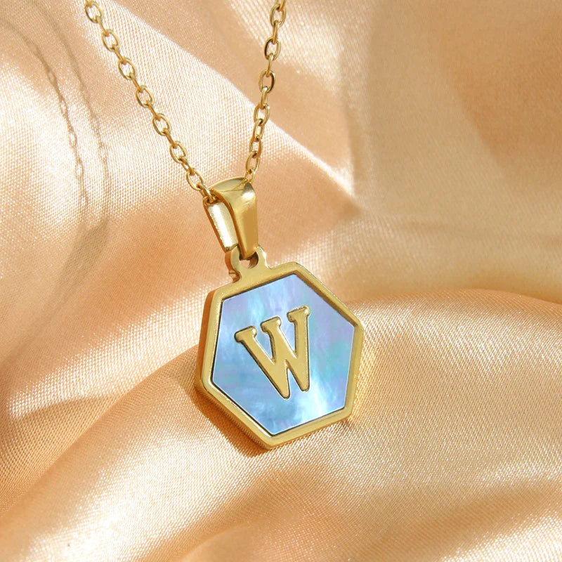 Colorful Hexagon Initial Necklace