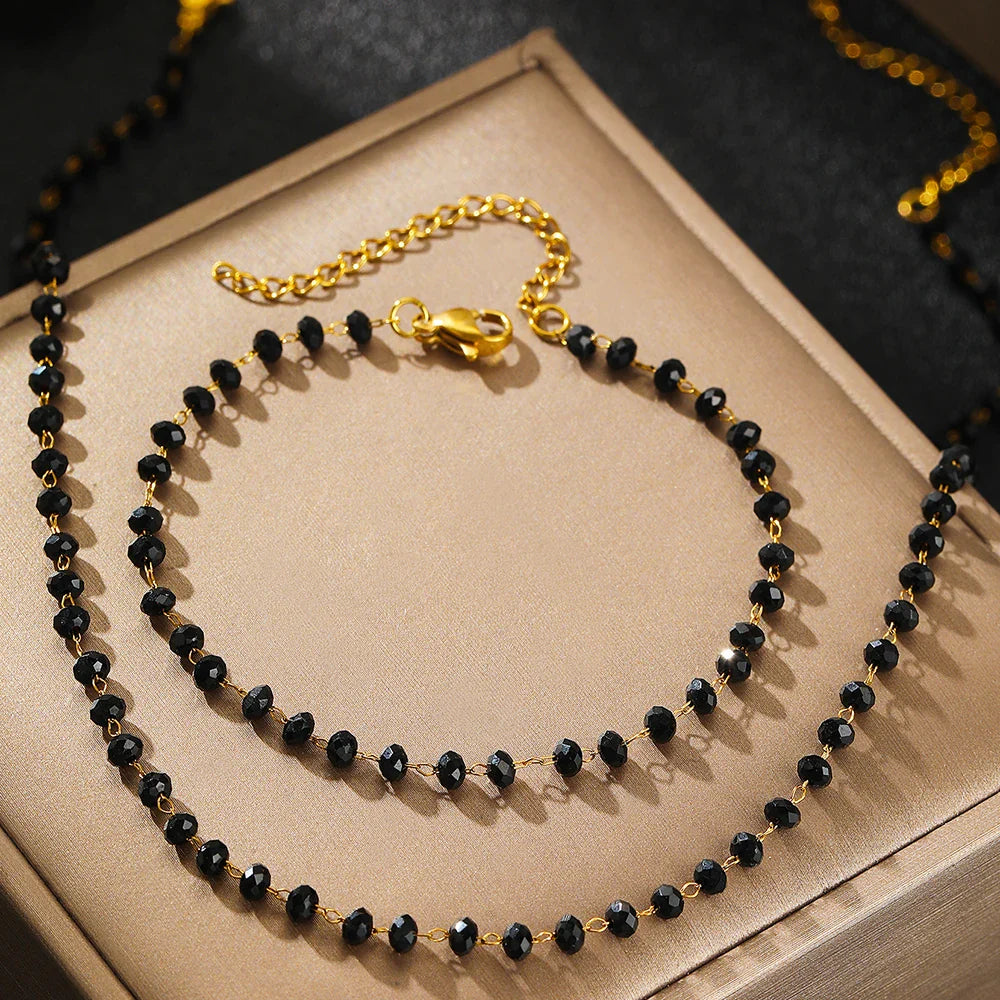 Obsidian Necklace & Bracelet Set