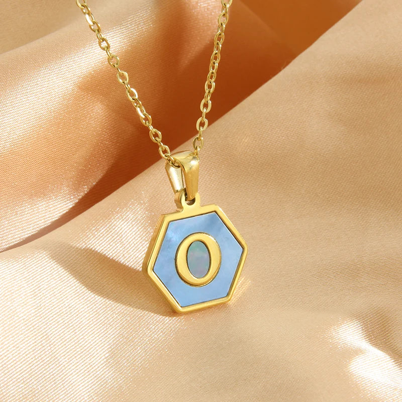 Colorful Hexagon Initial Necklace