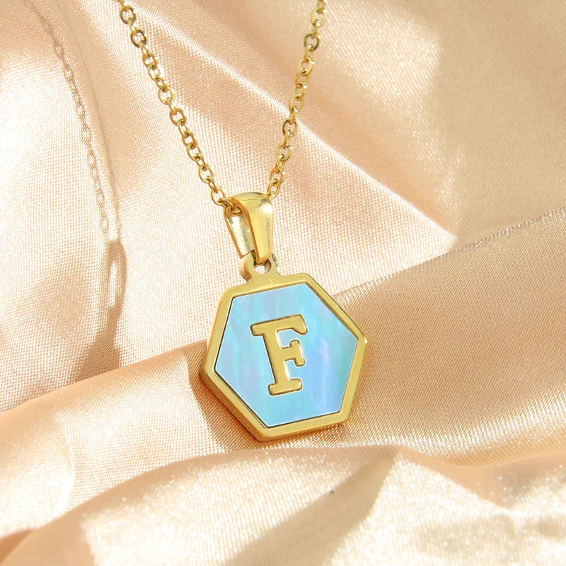 Colorful Hexagon Initial Necklace