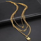 Triple Layer Love Lock Necklace Set