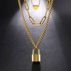Triple Layer Love Lock Necklace Set