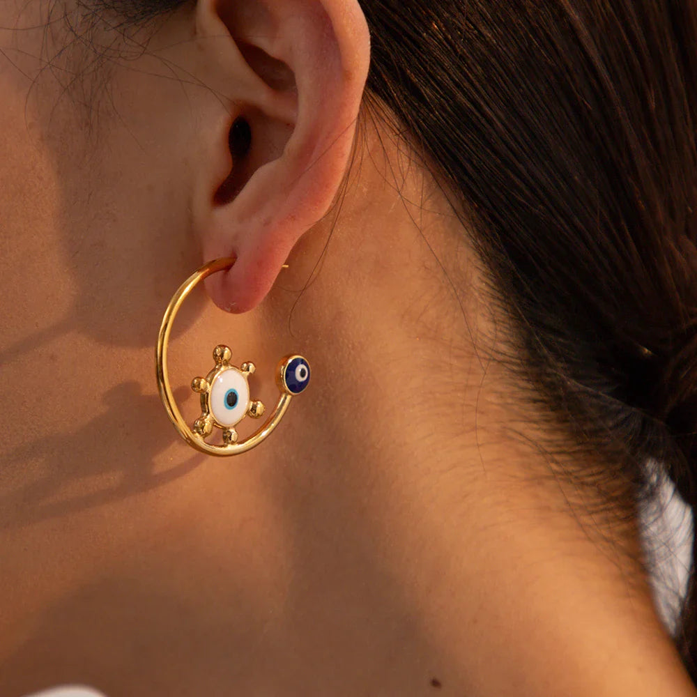 18k Evil Eye Loop Earrings
