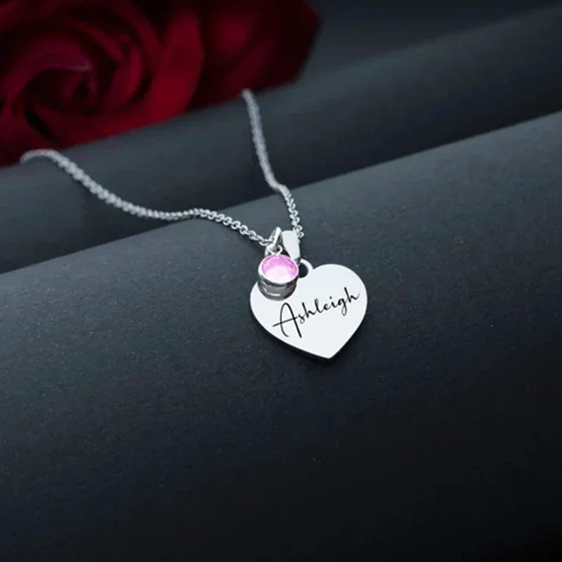 Custom Heart Birthstone Name Necklace