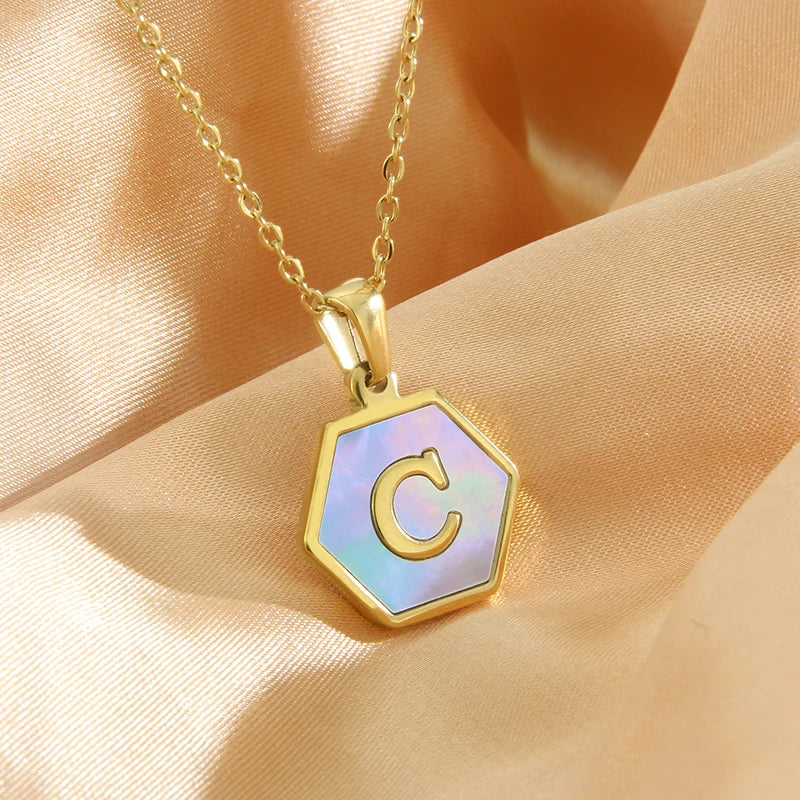 Colorful Hexagon Initial Necklace