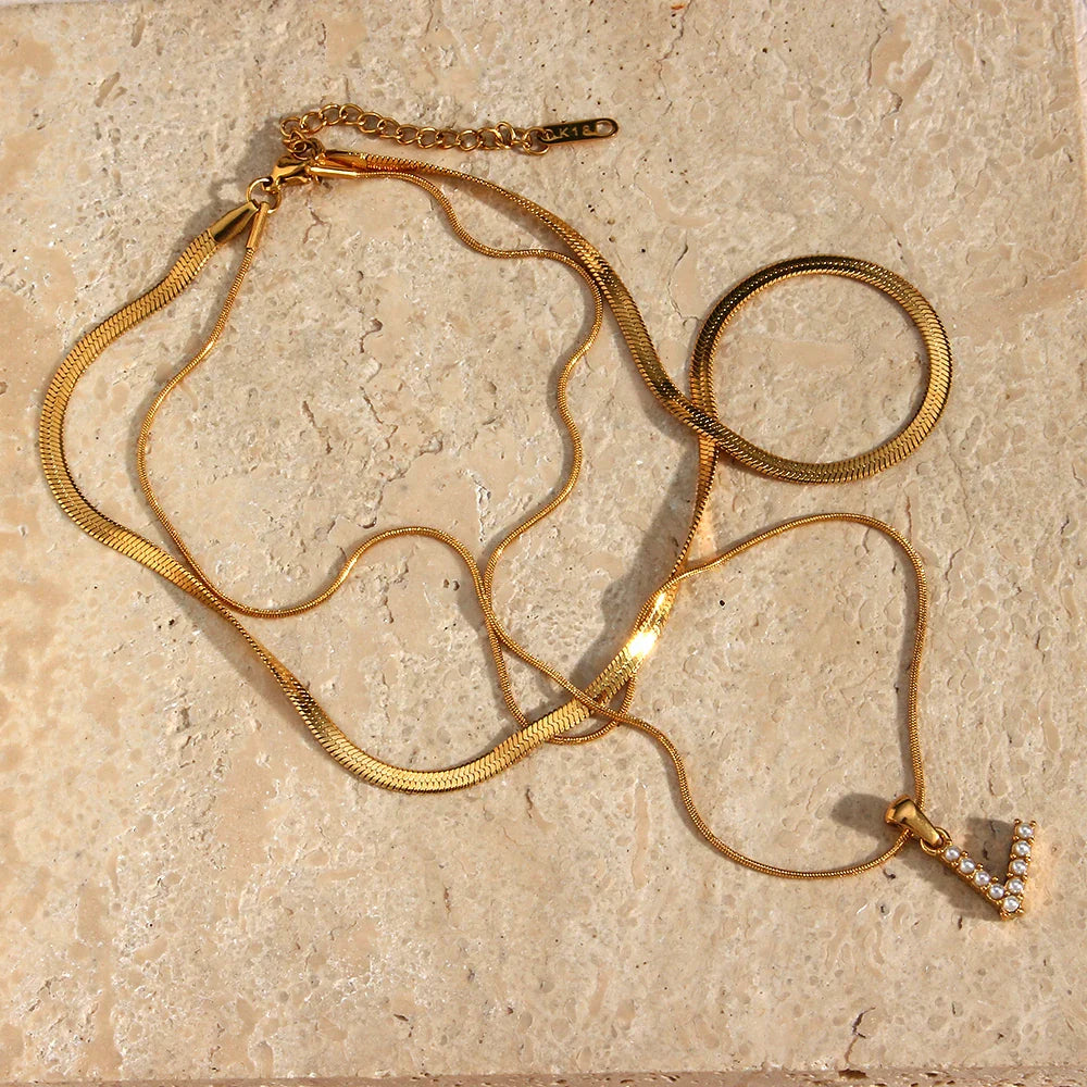 18k Dual Layer Initial Pearl Necklace