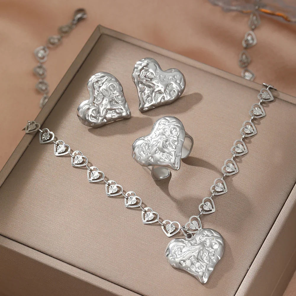 Hammered Heart Jewelry Set