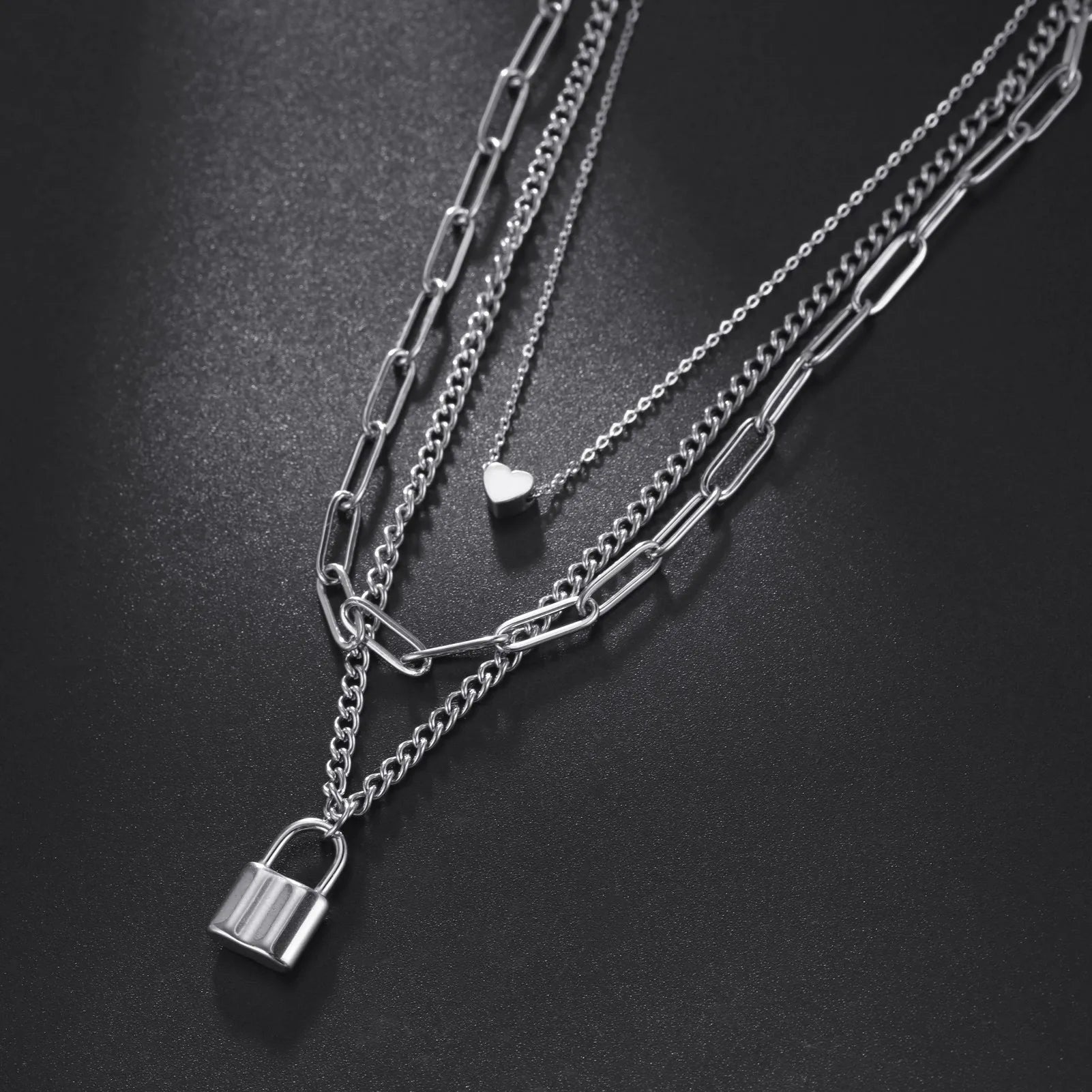 Triple Layer Love Lock Necklace Set