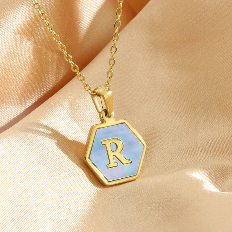 Colorful Hexagon Initial Necklace
