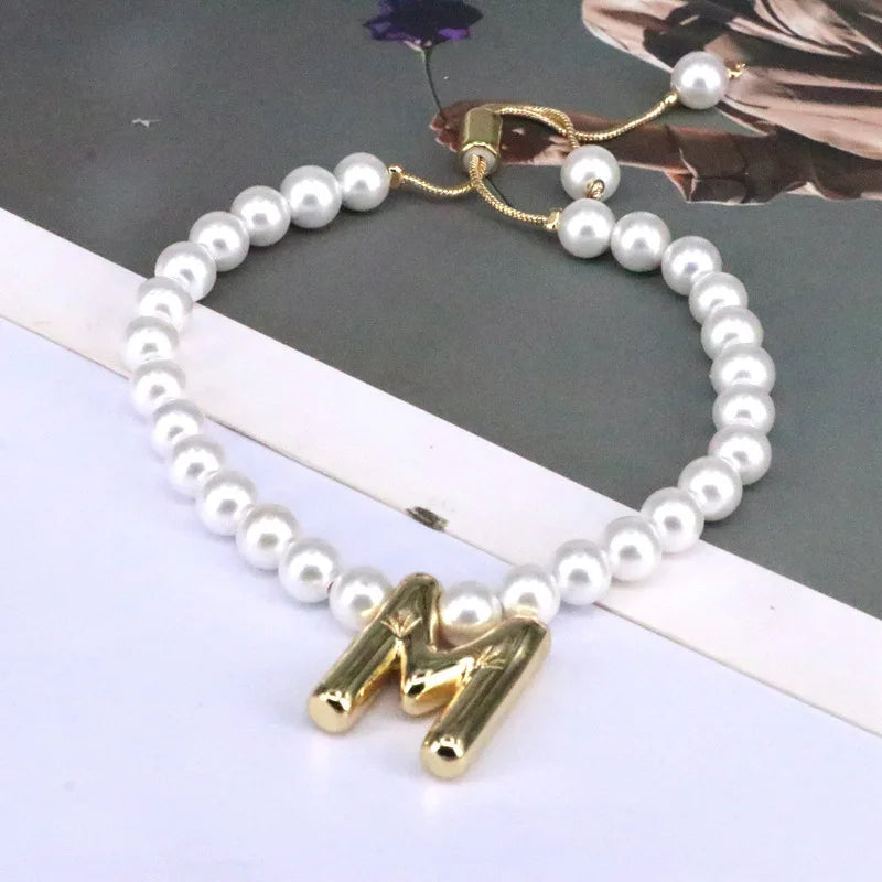 Pearl Balloon Initial Bracelets
