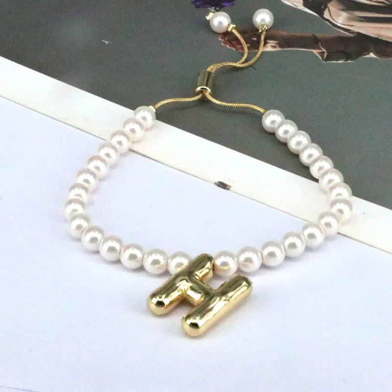 Pearl Balloon Initial Bracelets