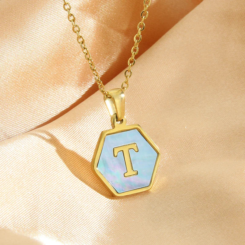 Colorful Hexagon Initial Necklace