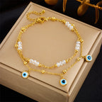 Evil Eye Pearl Charm Anklet