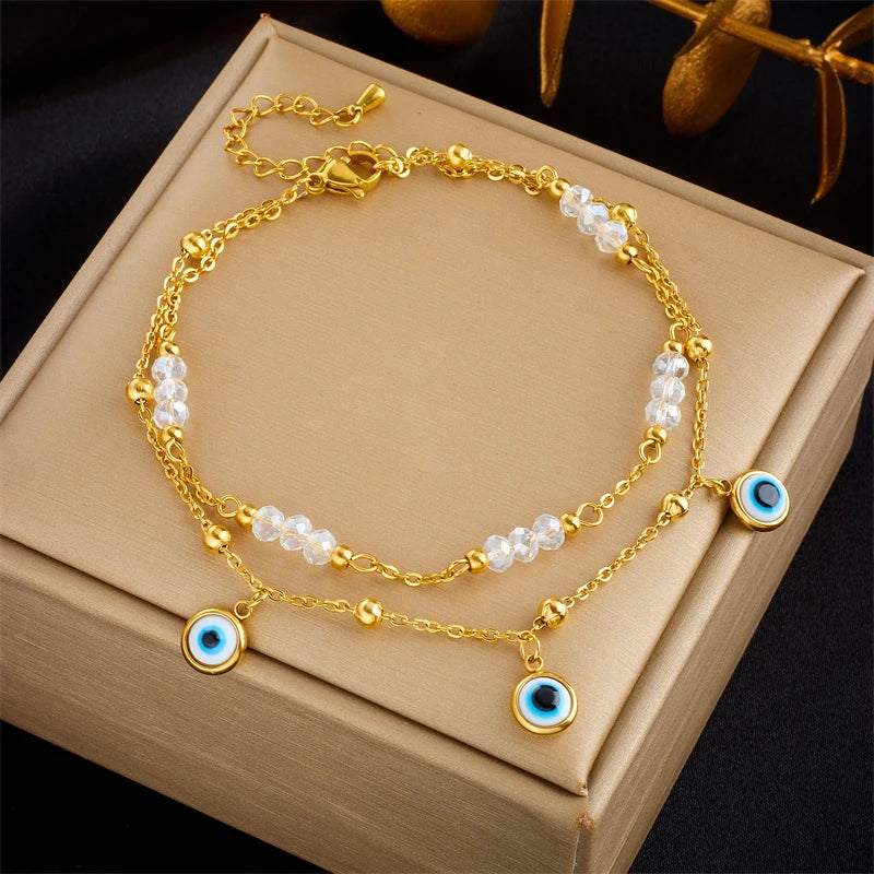 Evil Eye Pearl Charm Anklet