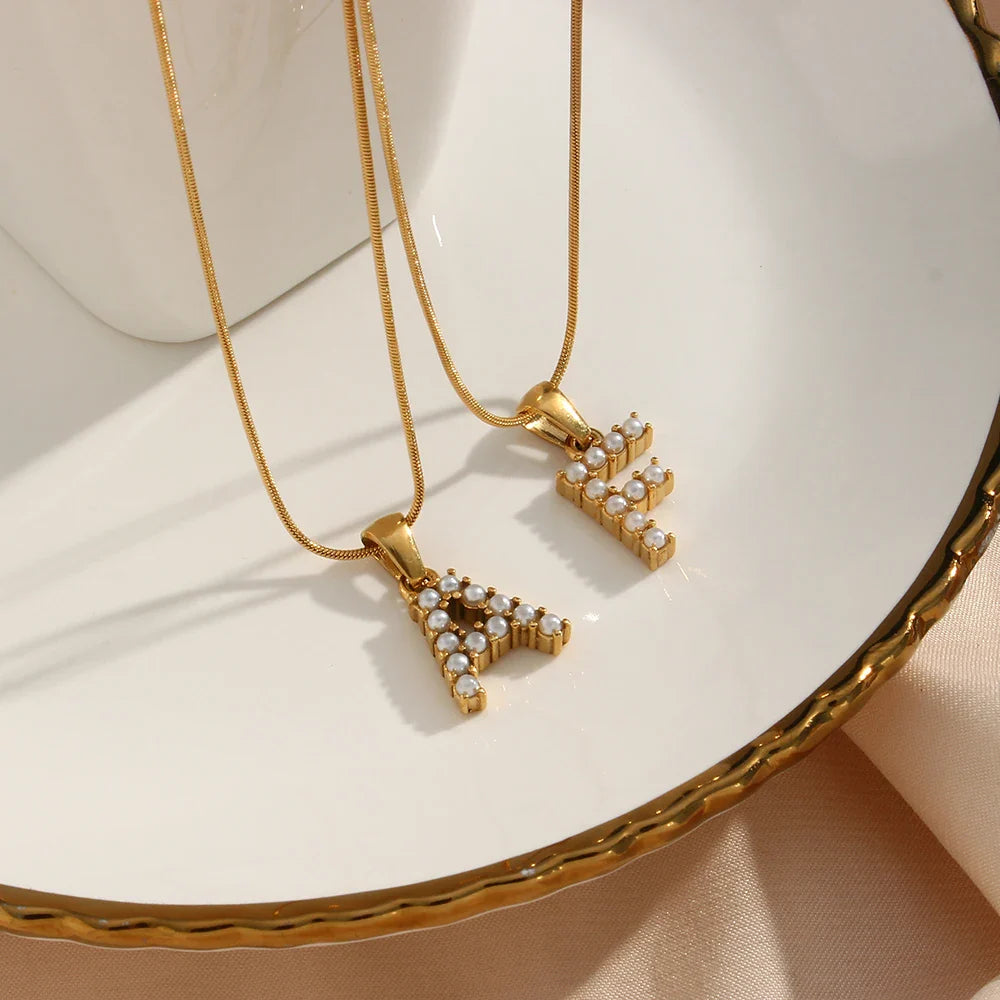18k Pearl Initial Snake Chain