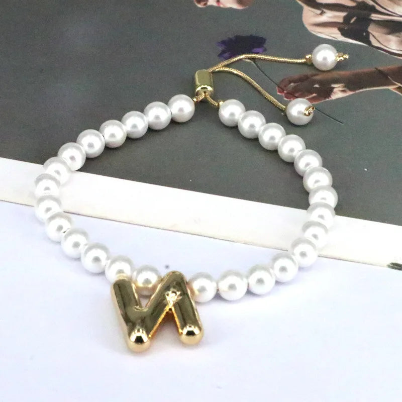 Pearl Balloon Initial Bracelets