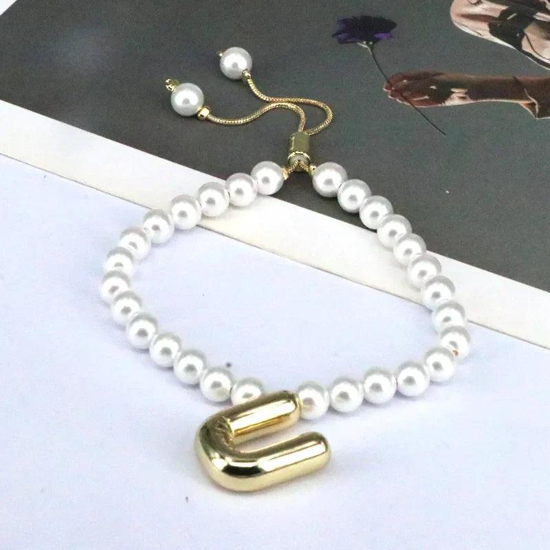 Pearl Balloon Initial Bracelets