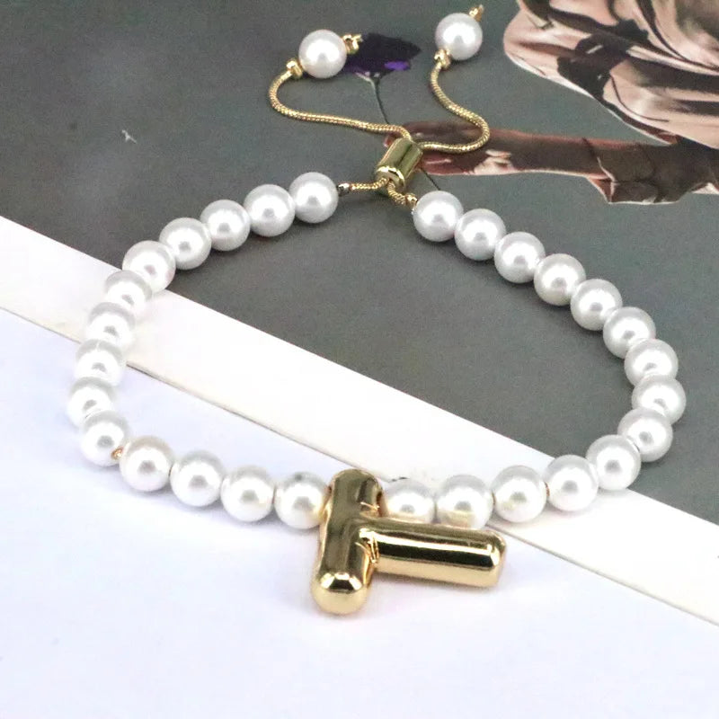 Pearl Balloon Initial Bracelets