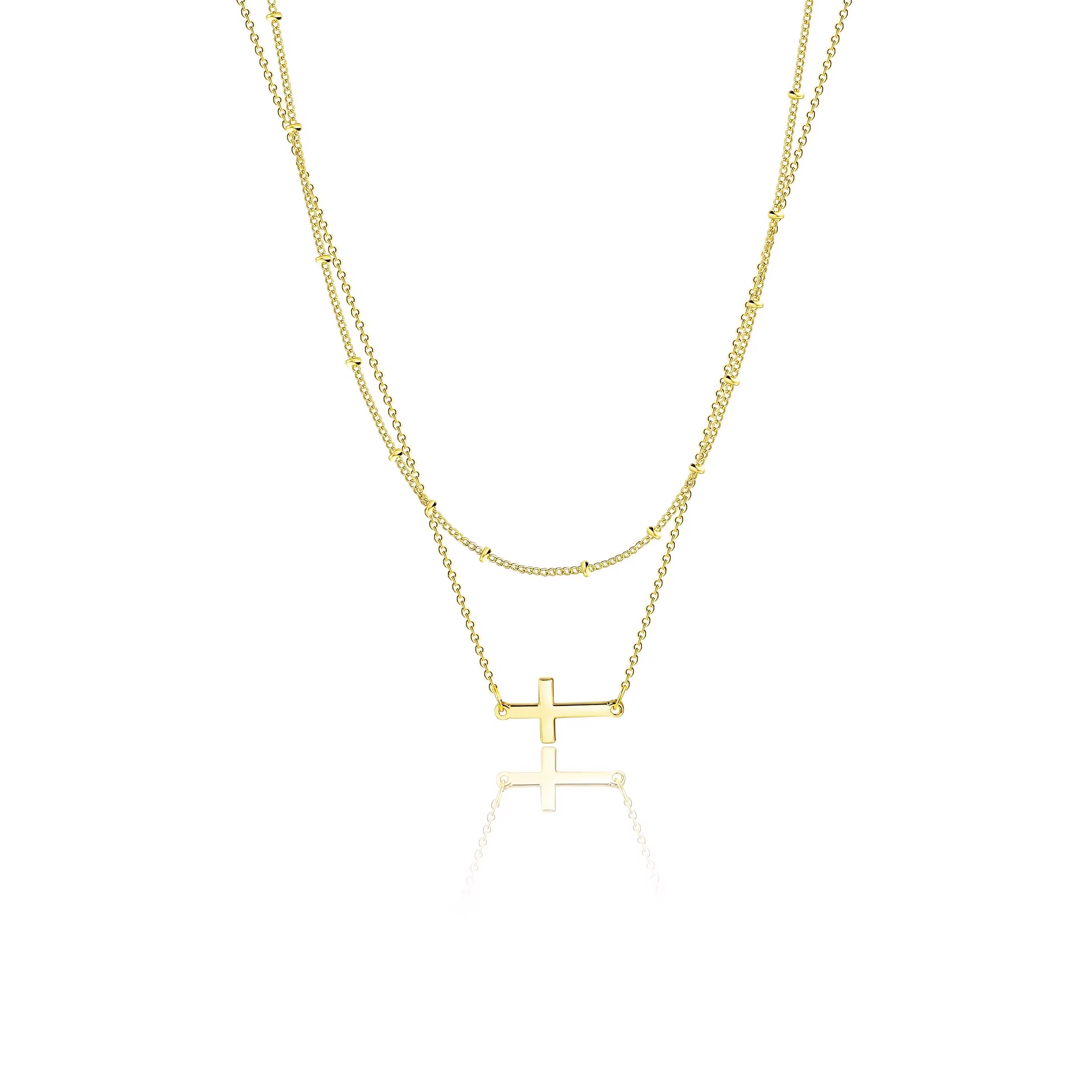 2PC 14k Dainty Cross Layering Necklaces