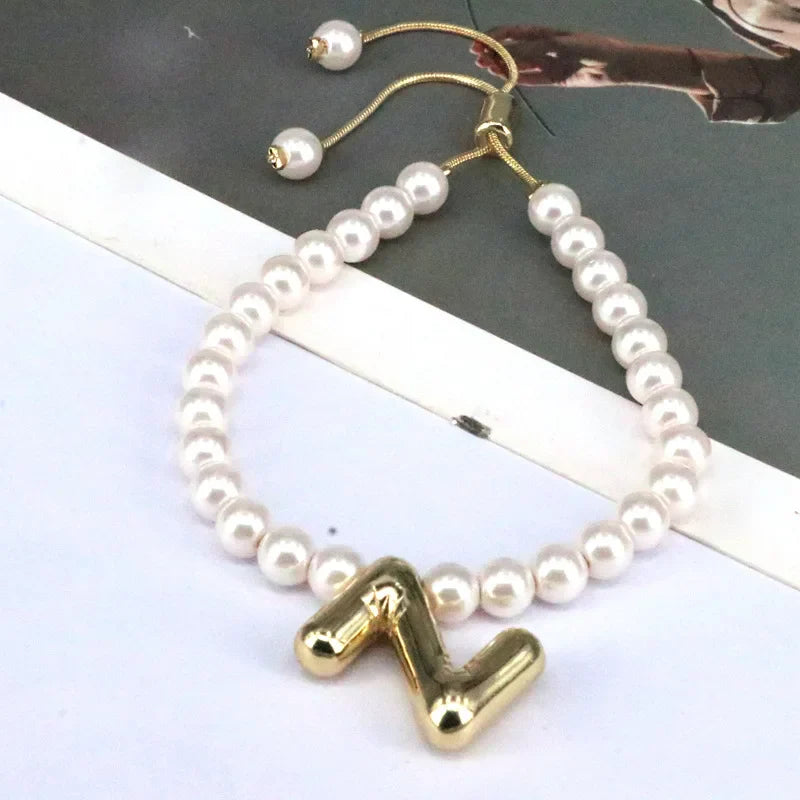 Pearl Balloon Initial Bracelets