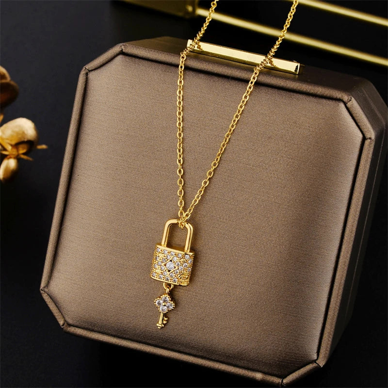 Crystal Lock & Key Necklace