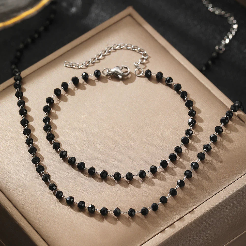 Obsidian Necklace & Bracelet Set