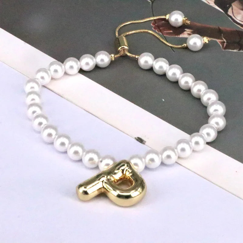 Pearl Balloon Initial Bracelets