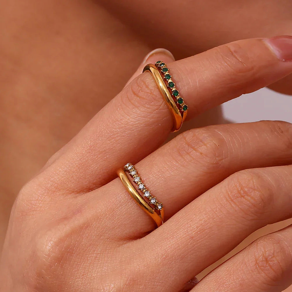 18k Dual Layer Paved Ring