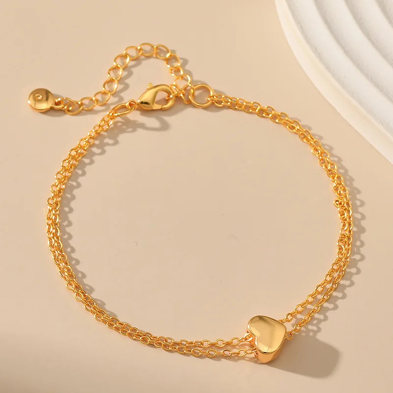18k Double Chain Heart Bracelet