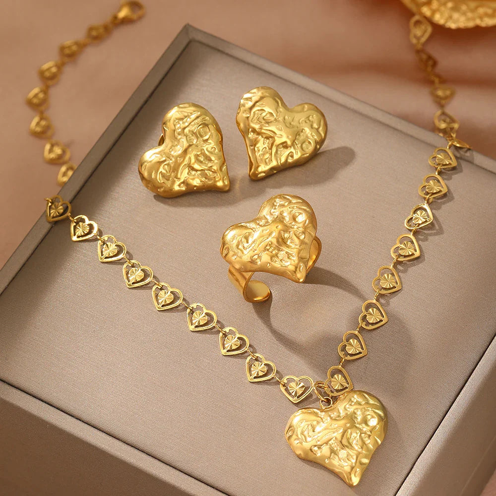 Hammered Heart Jewelry Set