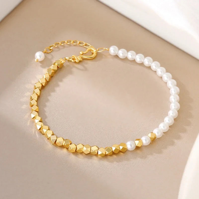 Geometric Pearl Bead Bracelet
