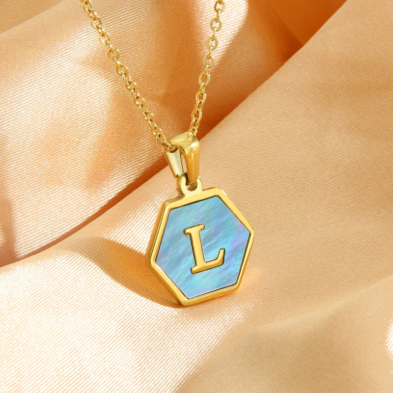 Colorful Hexagon Initial Necklace